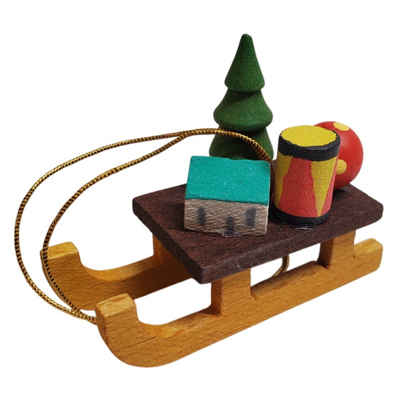 Wooden Ornament - Holiday Sled - Made in East Germany Vintage - Picture 1 of 5